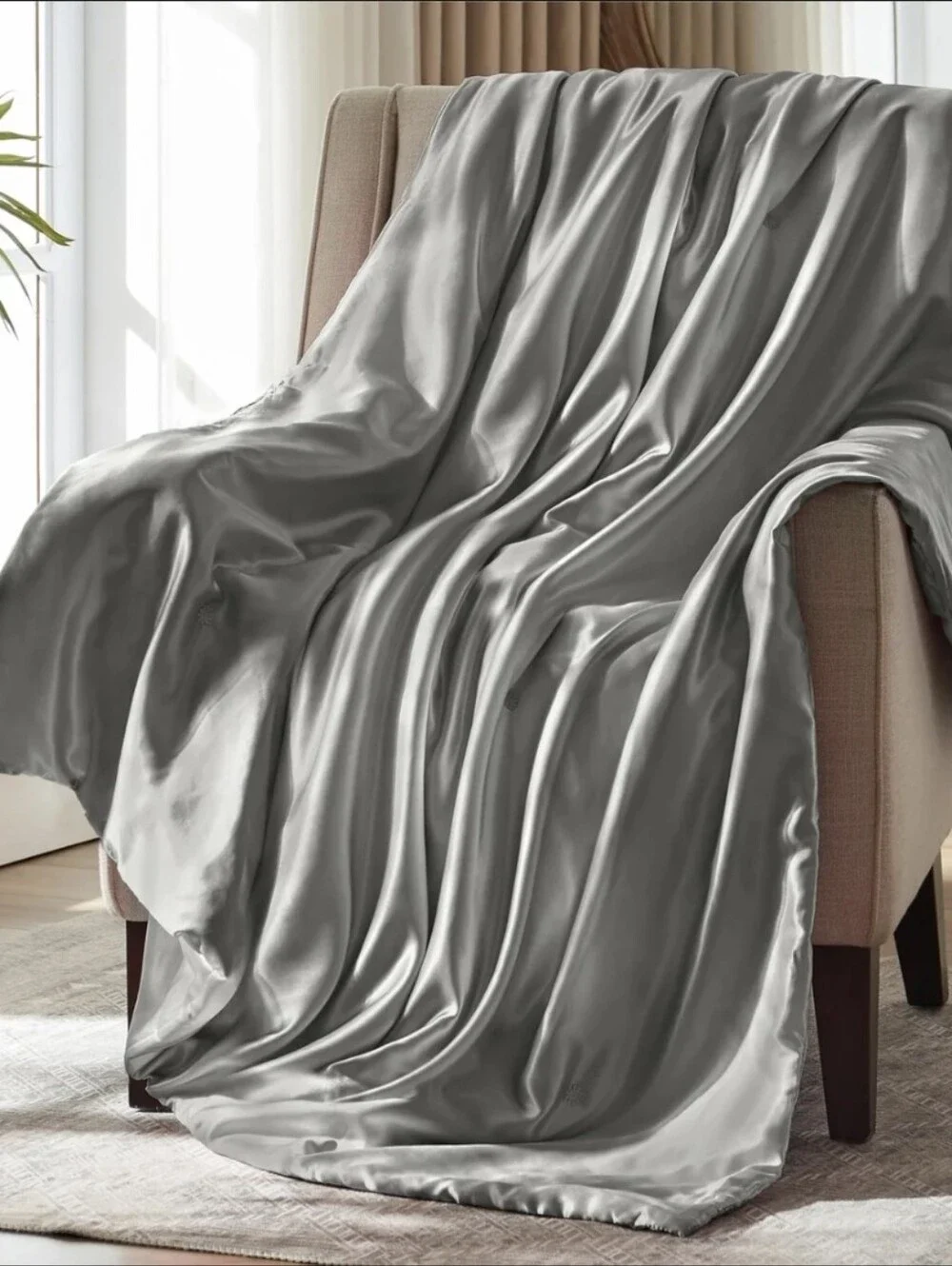 LuxSilk Silver Satin Throw Blanket